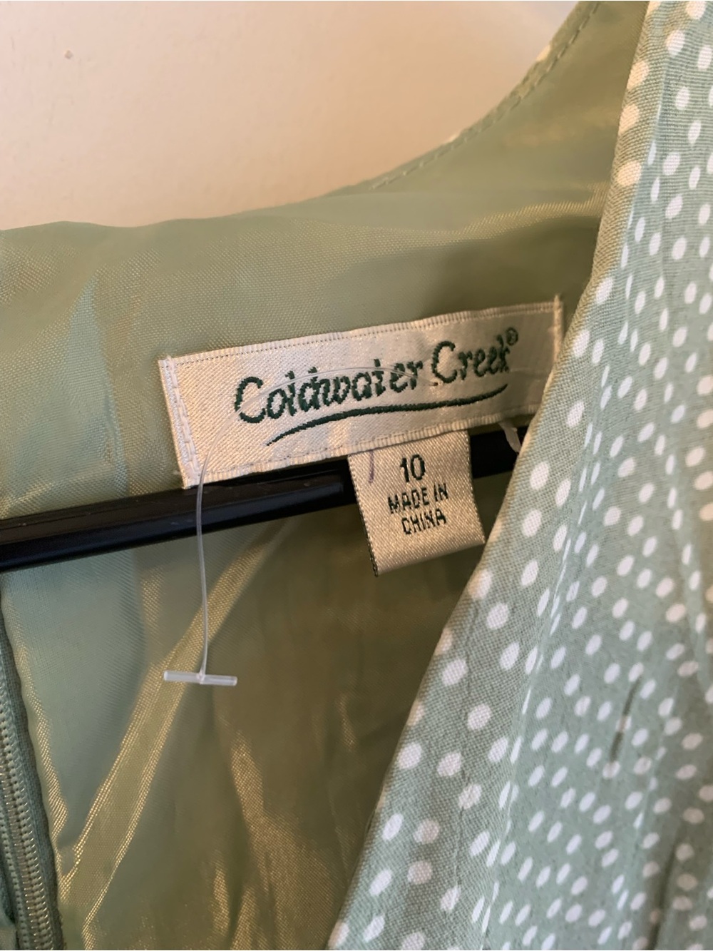 Coldwater Creek Sage Green Polka Dot Fit & Flare Dress Size 10 Belted Midi - Picture 4 of 4